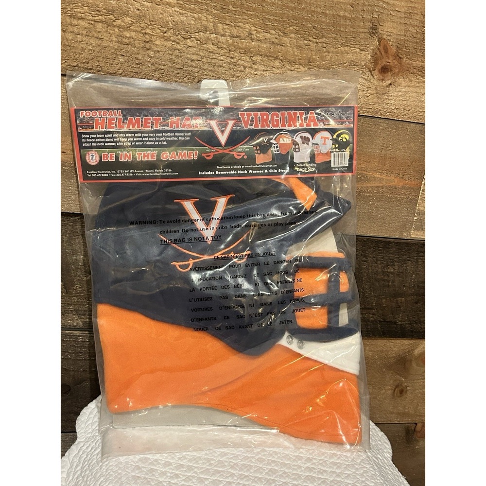 EXCALIBUR ELECTRONICS VIRGINIA FOOTBALL FABRIC HELMET HAT HEAD WARMER LARGE NWT‎